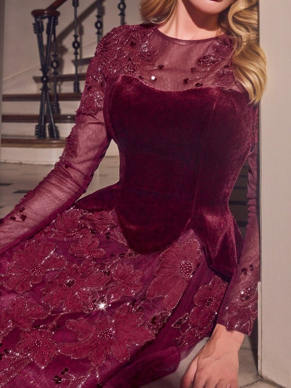 NEW BURGUNDY Evening Gown Floor Length Formal Elegant Stunning CM394